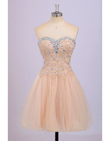 Sexy Sweetheart Short Satin Tulle Rhinestone Homecoming Dresses