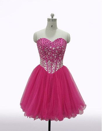 Custom Sheath Sweetheart Short Organza Rhinestone Homecoming Dresses