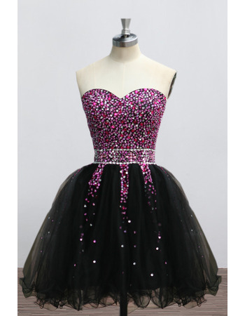 Custom Sweetheart Mini/ Short Rhinestone Black Homecoming Dresses