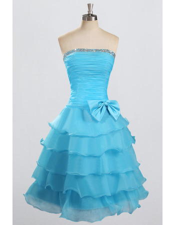 Custom Strapless Knee Length Chiffon Layered Skirt Homecoming Dresses