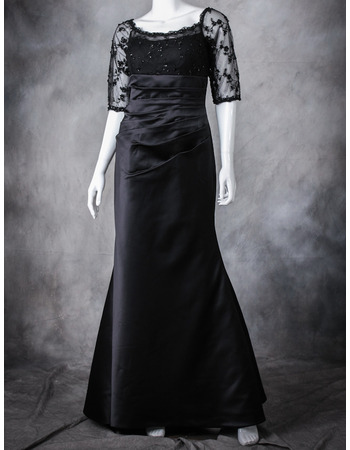 Affordable Floor Length Satin Black Mother Dresses with Half Sleeves