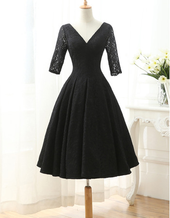 Elegant V-Neck Knee Length Lace Mother Dresses with Half Sleeves