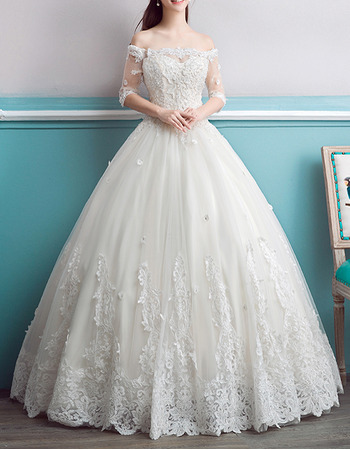 Affordable Ball Gown Off-the-shoulder Wedding Dress with Half Sleeves