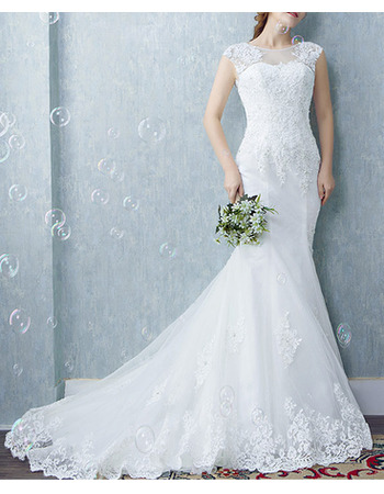 New Mermaid Sleeveless Court Train Organza Wedding Dresses