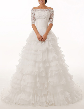 Custom Off-the-shoulder Chiffon Wedding Dresses with Half Sleeves
