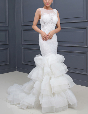 Sheath Sleeveless Sweep Train Layered Skirt Wedding Dresses