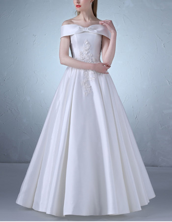 Custom Off-the-shoulder Floor Length Satin Lace-Up Wedding Dresses