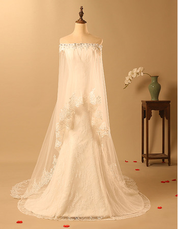 New Sheath Off-the-shoulder Wedding Dress with Organza Cloak