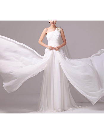 Custom One Shoulder Sleeveless Sweep Train Chiffon Wedding Dresses