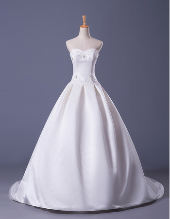 Discount Ball Gown Sweetheart Court Train Satin Wedding Dresses