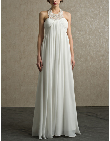 Sexy Column Halter Floor Length Chiffon Reception Wedding Dresses