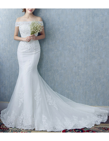 Mermaid Off-the-shoulder Court Train Organza Wedding Dresses