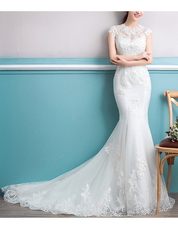 Inexpensive Mermaid Court Train Organza Embroidery Wedding Dresses