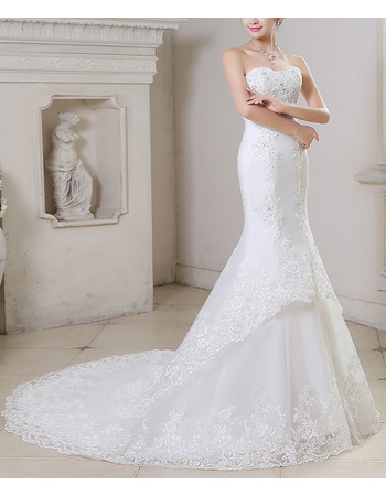 Sexy Mermaid Sweetheart Sleeveless Court Train Organza Wedding Dresses