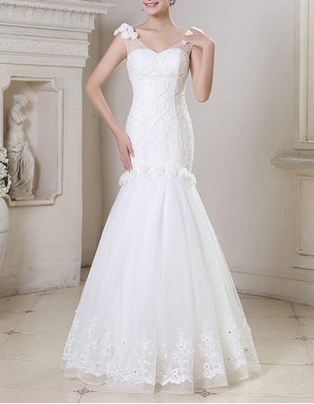 Mermaid V-Neck Floor Length Beading Wedding Dresses