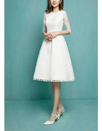 Vintage A-Line Short Lace Reception Wedding Dresses with Half Sleeves