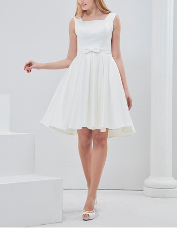 Custom A-Line Square Sleeveless Short Satin Reception Wedding Dresses