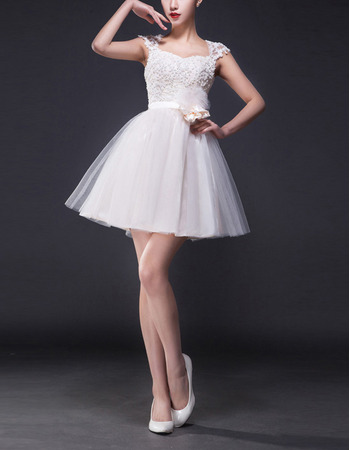 Custom A-Line Sweetheart Mini Satin Tulle Short Wedding Dresses