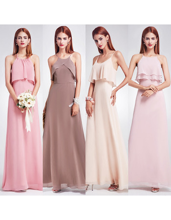 Spaghetti Straps Floor Length Chiffon Bridesmaid Dresses