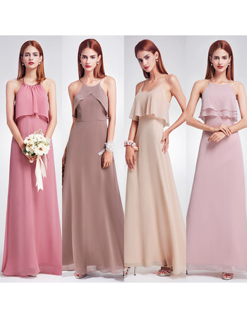 Custom Spaghetti Straps Floor Length Chiffon Bridesmaid Dresses