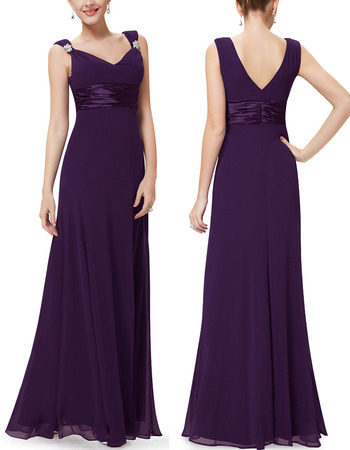 Custom V-Neck Floor Length Chiffon Bridesmaid Dresses with Straps