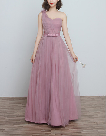 Custom One Shoulder Floor Length Satin Tulle Bridesmaid Dresses