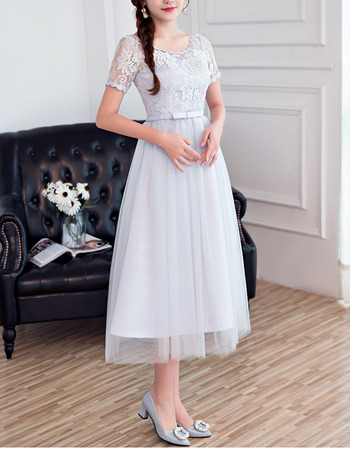 Tea Length Bridesmaid Dresses with Short Sleeves