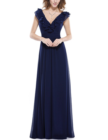 V-Neck Sleeveless Floor Length Chiffon Bridesmaid Dresses