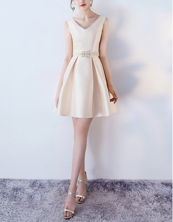 Discount V-Neck Mini/ Short Satin Beading Cocktail Party Dresses