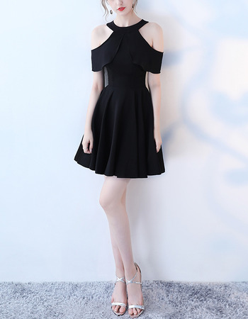 Custom Cap Sleeves Mini/ Short Satin Black Cocktail Party Dresses