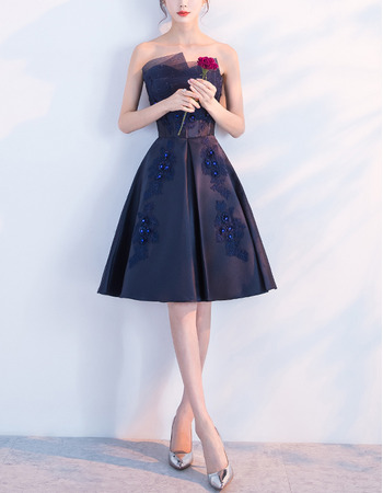 New A-Line Strapless Knee Length Satin Cocktail Party Dresses