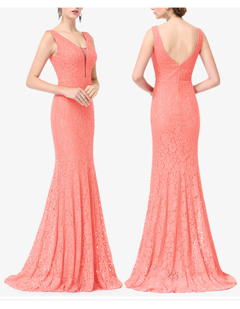 Custom V-Neck Sleeveless Floor Length Lace Evening/ Prom Dresses
