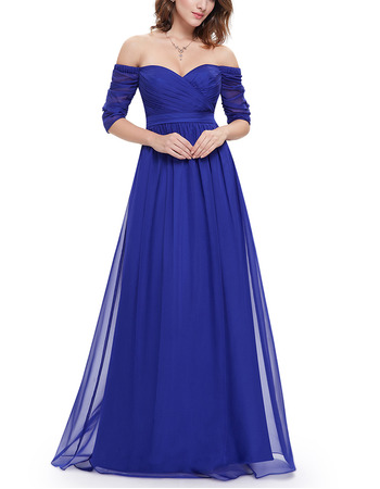 Sexy Off-the-shoulder Chiffon Evening Dresses with Half Sleeves