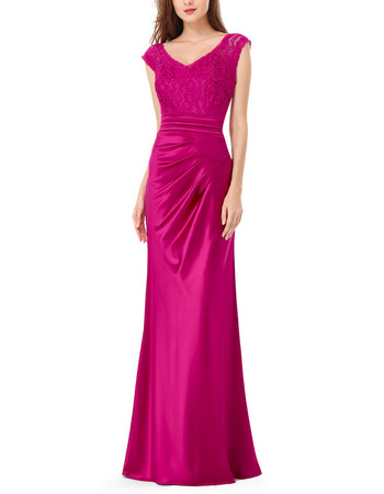 Custom Sheath V-Neck Floor Length Satin Lace Evening/ Prom Dresses