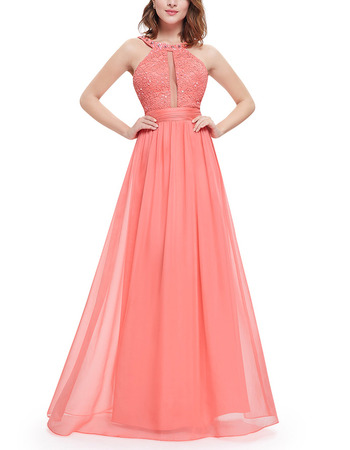 Sexy Sleeveless Floor Length Chiffon Evening/ Prom Dresses with Straps