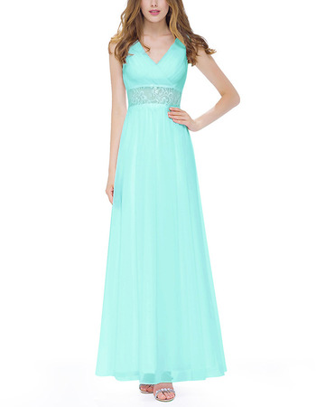 Custom V-Neck Sleeveless Floor Length Chiffon Evening/ Prom Dresses