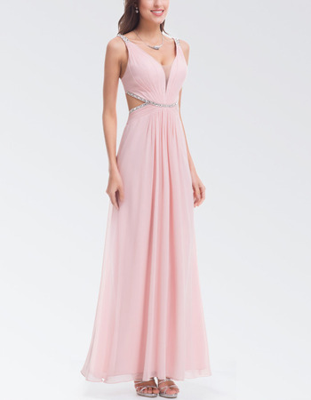 Affordable Floor Length Chiffon Backless Evening Dresses with Straps