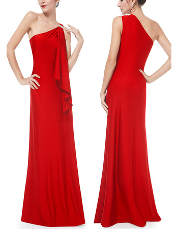 One Shoulder Floor Length Satin Evening Dresses