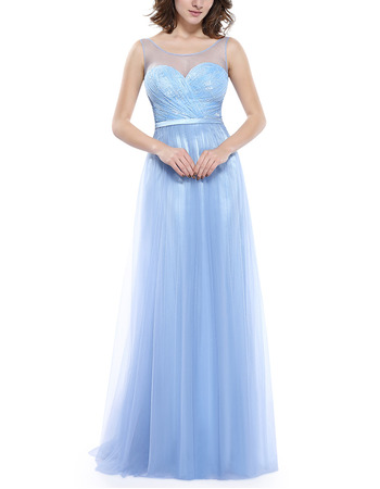 Inexpensive Sleeveless Floor Length Chiffon Tulle Evening Dresses