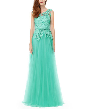 Discount Sleeveless Floor Length Tulle & Lace Evening Dresses