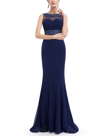 Custom Sheath Sleeveless Floor Length Chiffon Evening Dresses