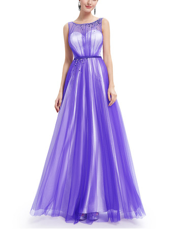 Sleeveless Floor Length Satin Tulle Evening Dresses