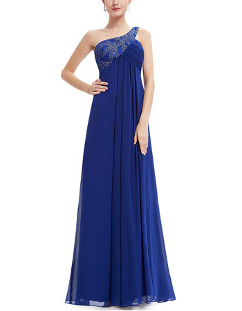 Custom Empire One Shoulder Floor Length Chiffon Evening Dresses