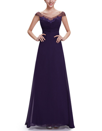 A-Line V-Neck Floor Length Chiffon Evening Dresses