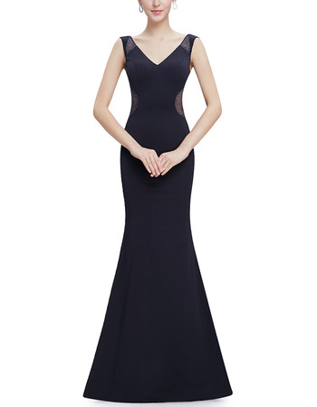 Discount Sheath V-Neck Sleeveless Floor Length Satin Evening Dresses