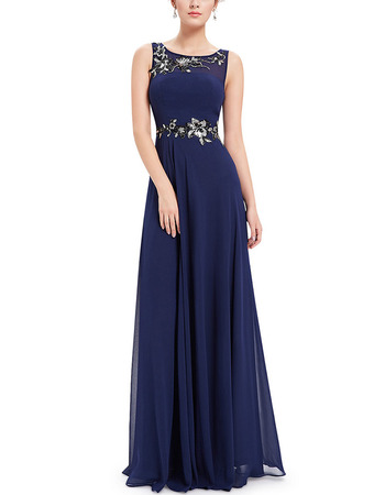 Sleeveless Floor Length Chiffon Applique Evening Dresses