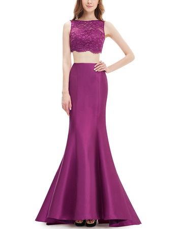 New Trumpet Floor Length Lace & Satin Two-Piece Evening Dresses