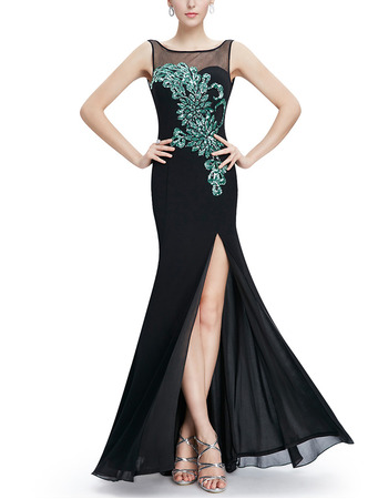 Affordable Sheath Floor Length Chiffon Evening Dresses with Slit