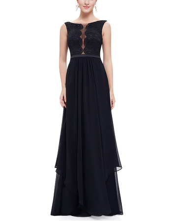 Sexy A-Line Sleeveless Floor Length Chiffon Lace Evening Dresses