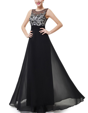 Discount Floor Length Chiffon Evening/ Prom Dresses with Applique
